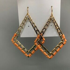 Bay to Baubles Diamond Shape Gold-tone Orange Rhinestone Earrings